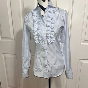 Finamore 1925 Ruffle Front Blue & White Blouse